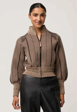 Load image into Gallery viewer, Once Was - Jeanne Wool Blend Textured Knit Bomber Jackey (Tan Chevron)