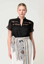 Load image into Gallery viewer, Once Was - Dalia Diamond Smock Yoke Silk Cotton Blouse (Onyx)

