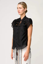 Load image into Gallery viewer, Once Was - Dalia Diamond Smock Yoke Silk Cotton Blouse (Onyx)
